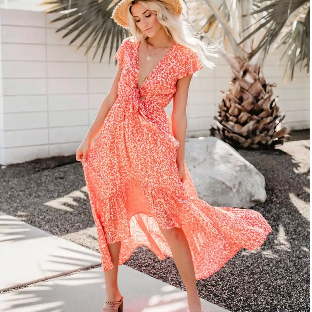 KISSED BY THE SUN HIGH LOW POCKETED TIE MAXI DRESS